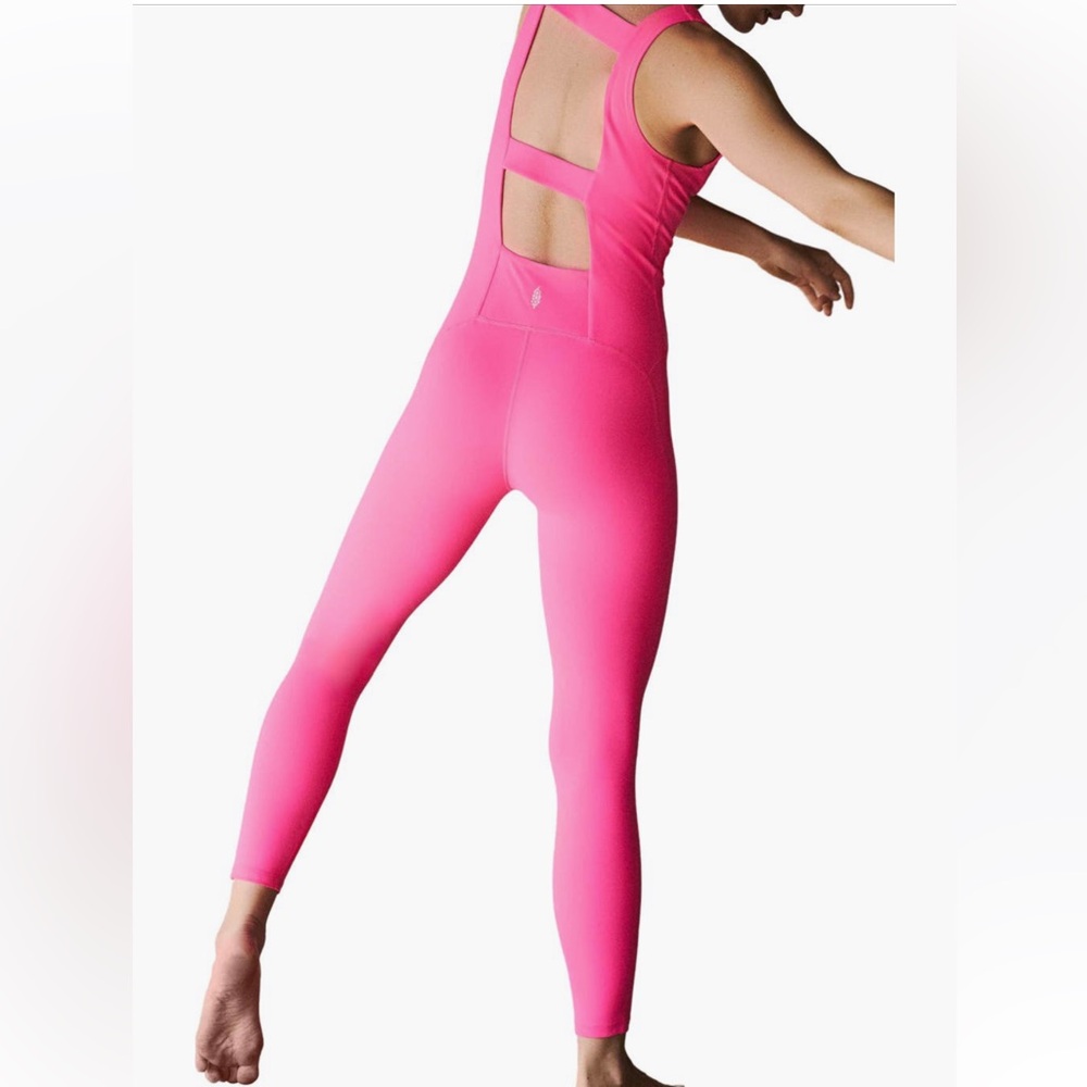NWOT FP Movement Never Better Strappy Back Jumpsuit | Hot Pink - Picture 3 of 4